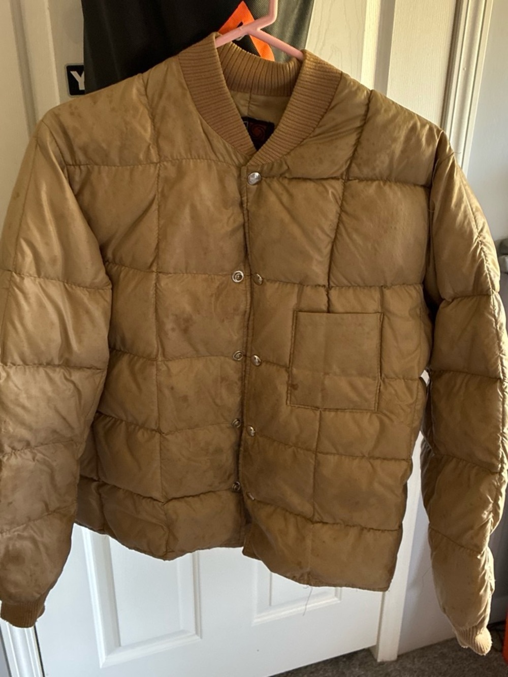 Sears Men's Quilted Puffer Jacket in Tan Brown